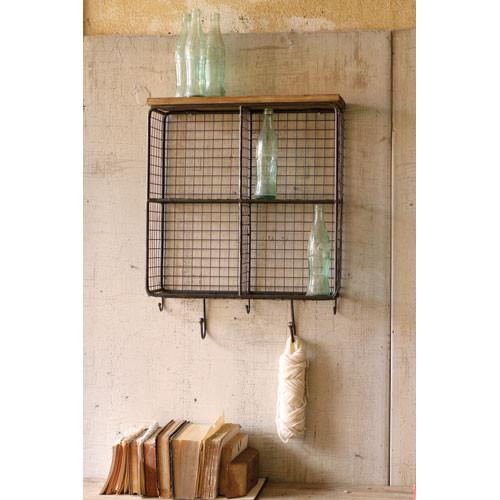 Kalalou Wire Mesh Four Cubbies With Wooden Top