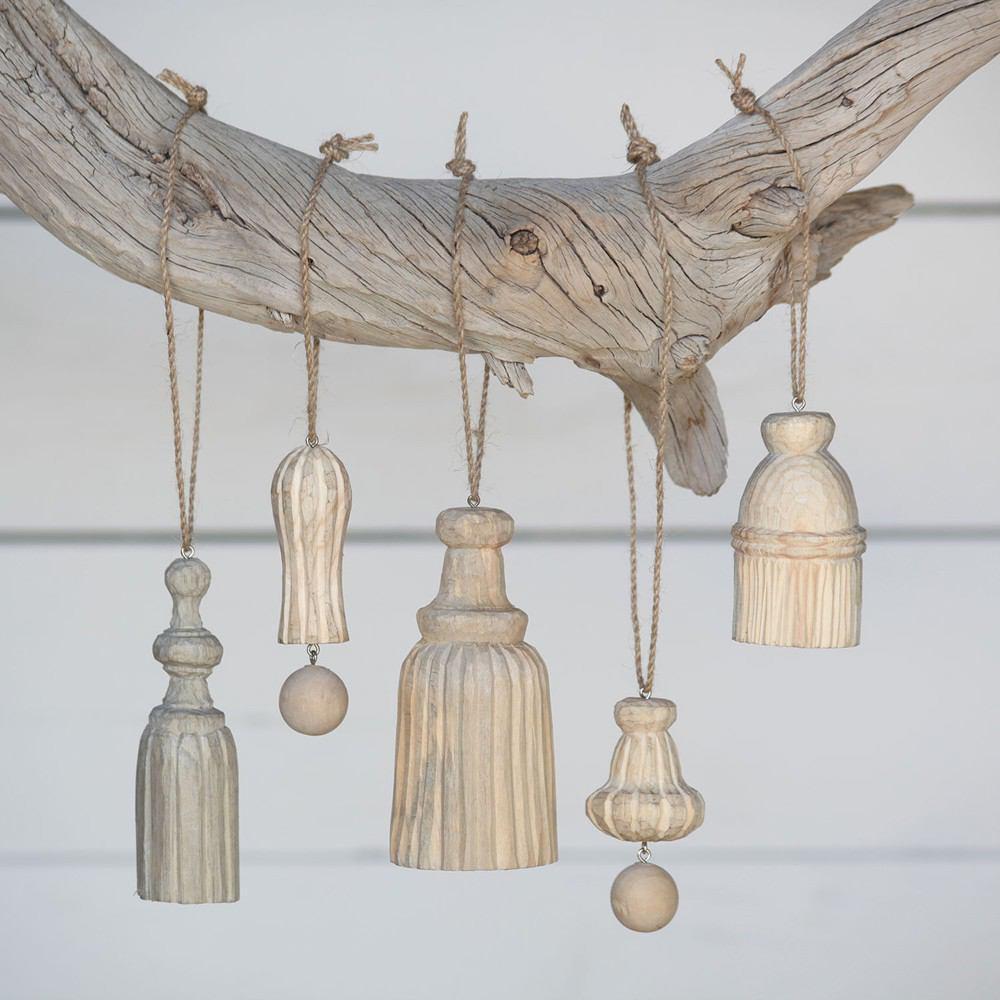 HomArt Carved Wood Tassel Assortment - Set of 5 Styles - 3 Each