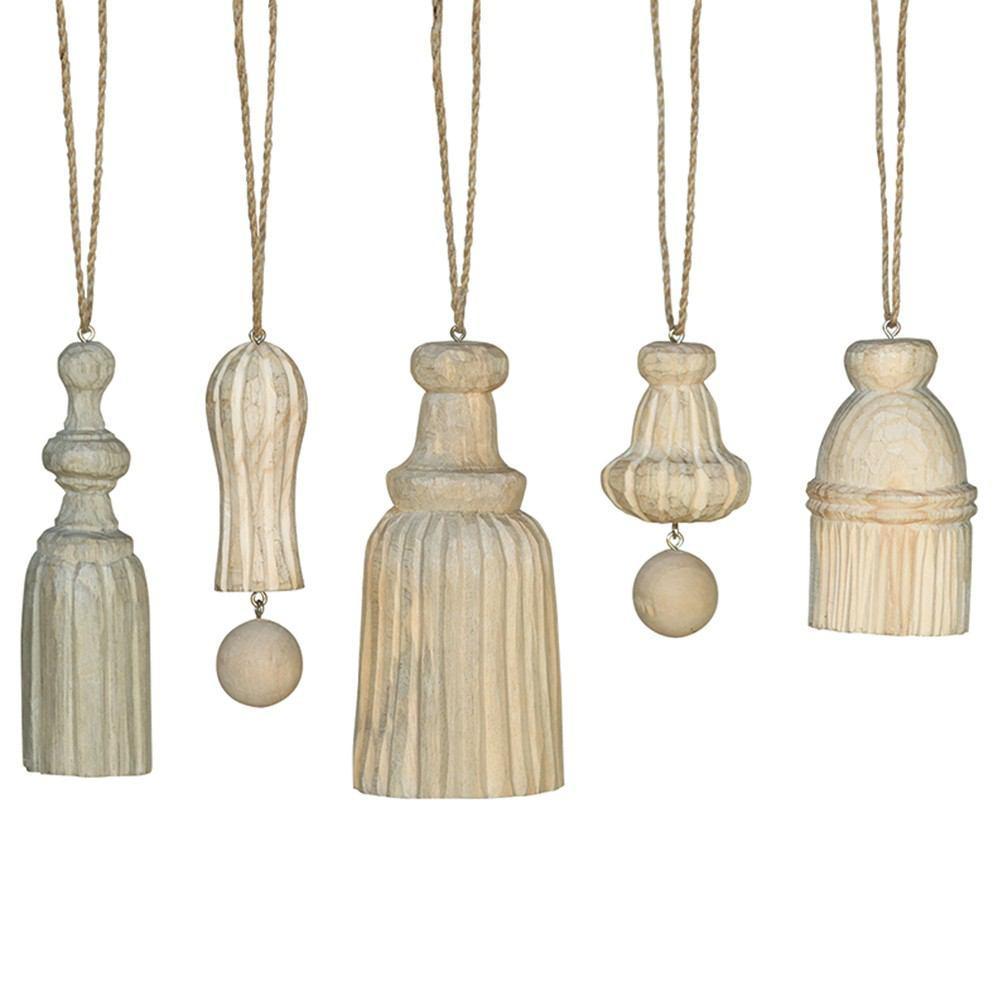 HomArt Carved Wood Tassel Assortment - Set of 5 Styles - 3 Each
