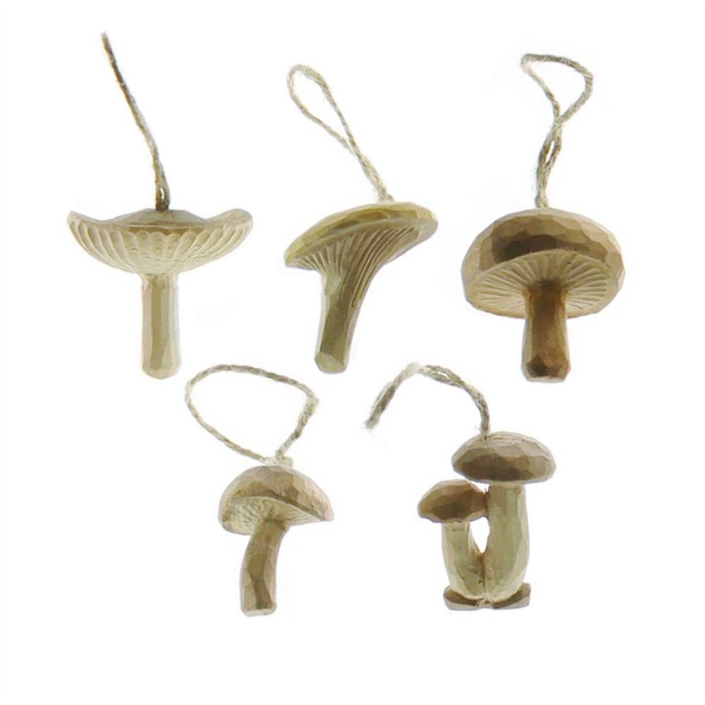 HomArt Carved Wood Vegetable Ornament - Set of 10 Asst - Mushrooms