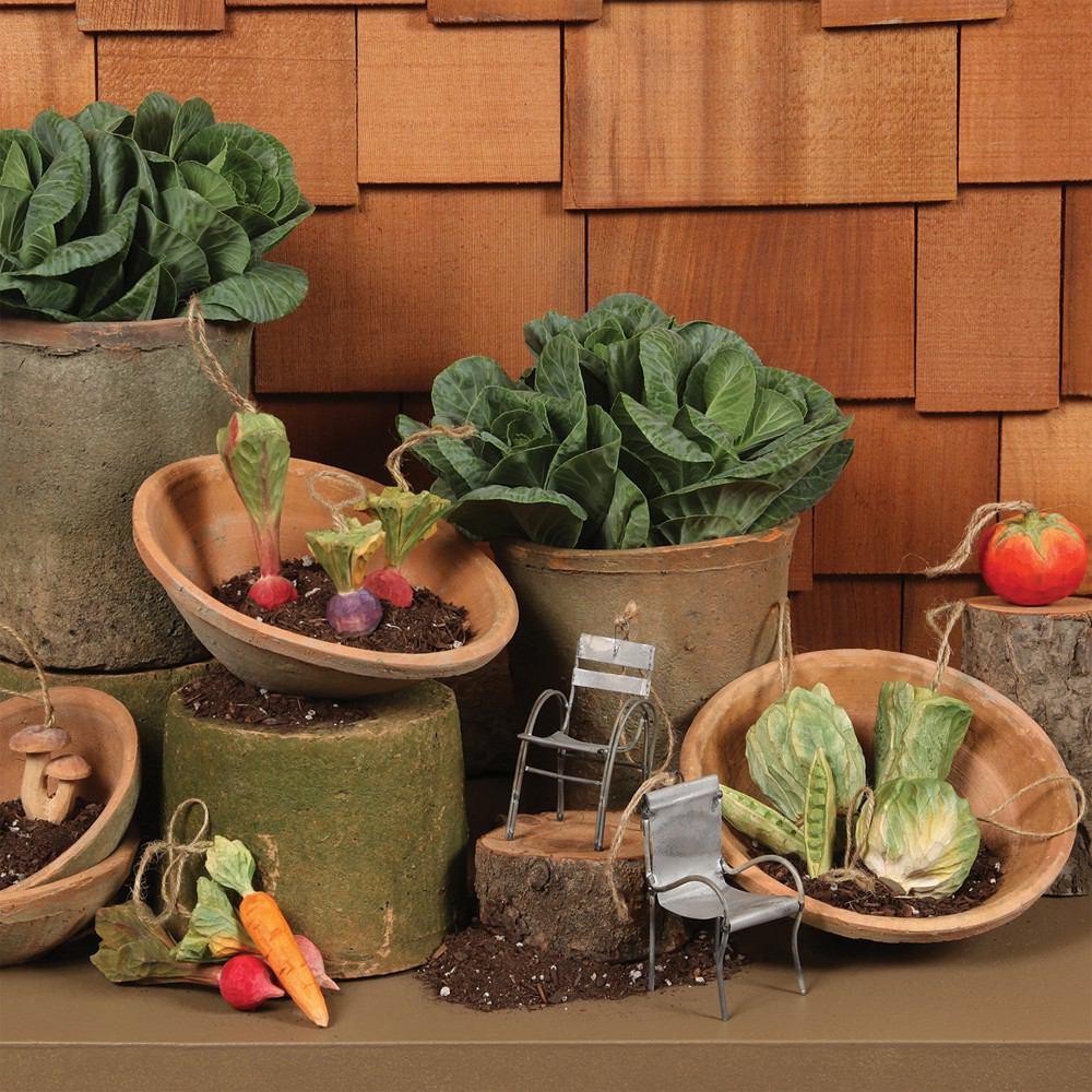 HomArt Carved Wood Vegetable Ornament - Set of 10 Asst - Mushrooms