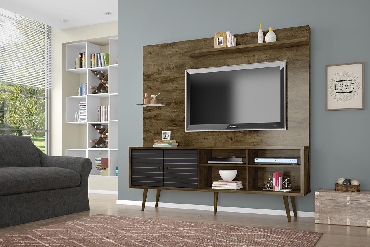 Manhattan Comfort Liberty 70.87" Freestanding Entertainment Center with Overhead shelf
