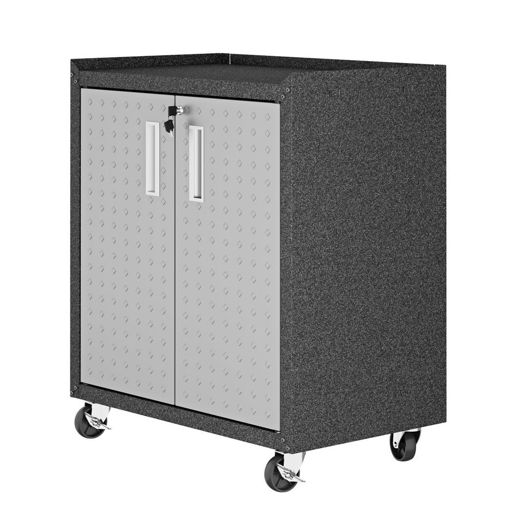 Manhattan Comfort Fortress Textured Metal 31.5" Garage Mobile Cabinet with 2 Adjustable Shelves In Grey