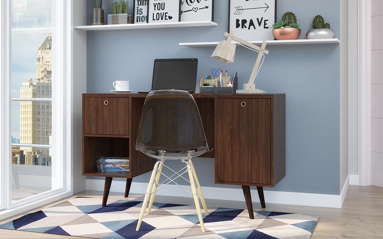 Manhattan Comfort Edgar 1-Drawer Mid Century Office Desk