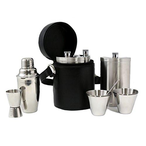 Bey-Berk Ten Piece Stainless Steel Bar Set in Leather Carrying Case