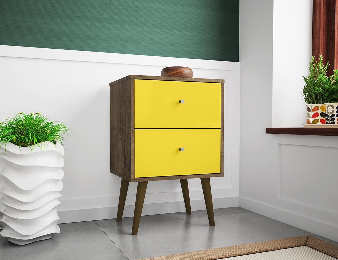 Manhattan Comfort Liberty Mid Century - Modern Nightstand 2.0 with 2 Full Extension Drawers