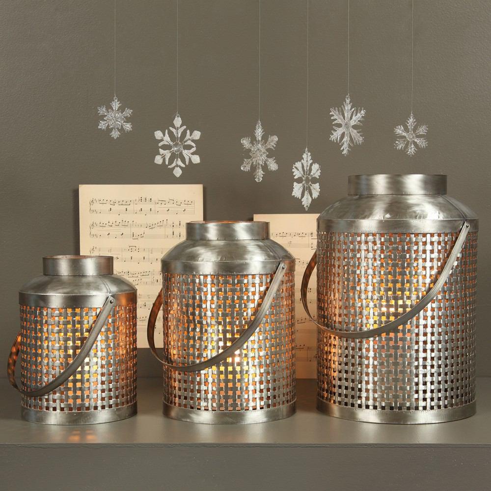 HomArt Lattice Metal Lantern - Large - Silver Tin