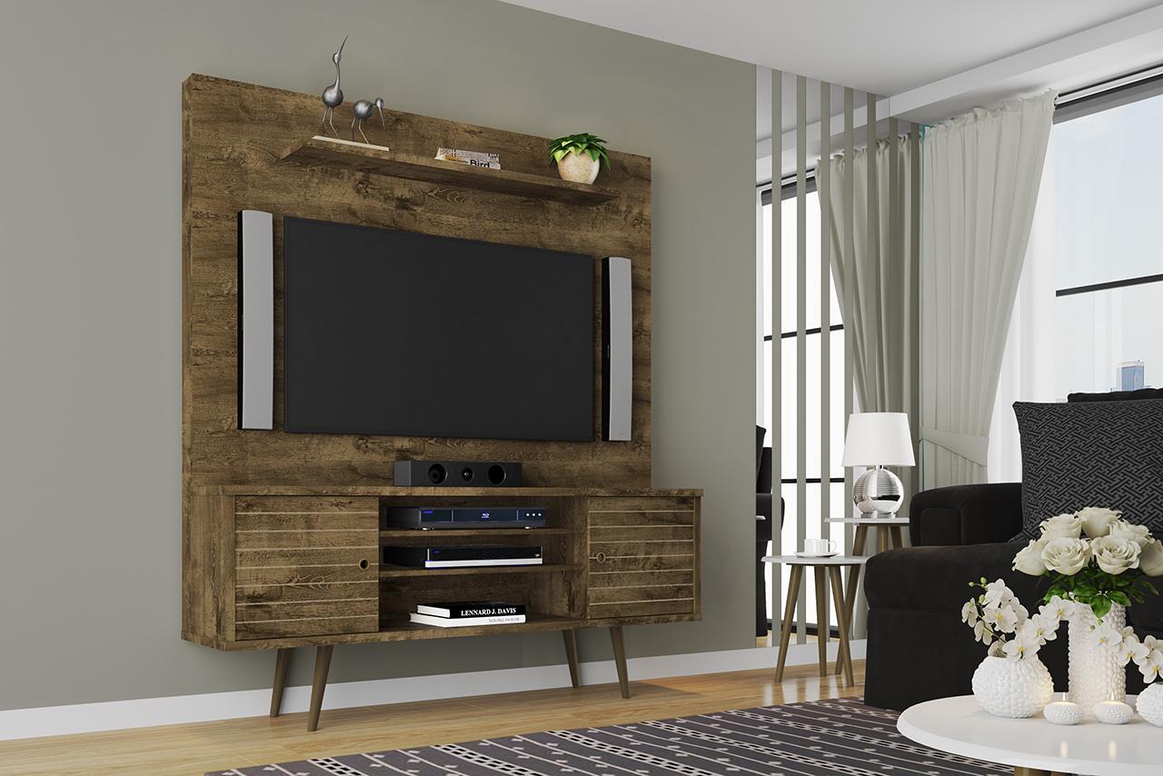 Manhattan Comfort Liberty 63" Freestanding Entertainment Center with Overhead shelf