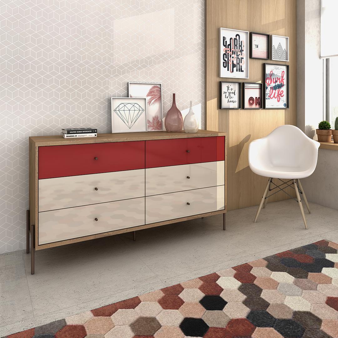 Manhattan Comfort Joy 59" Wide Double Dresser with 6 Full Extension Drawers