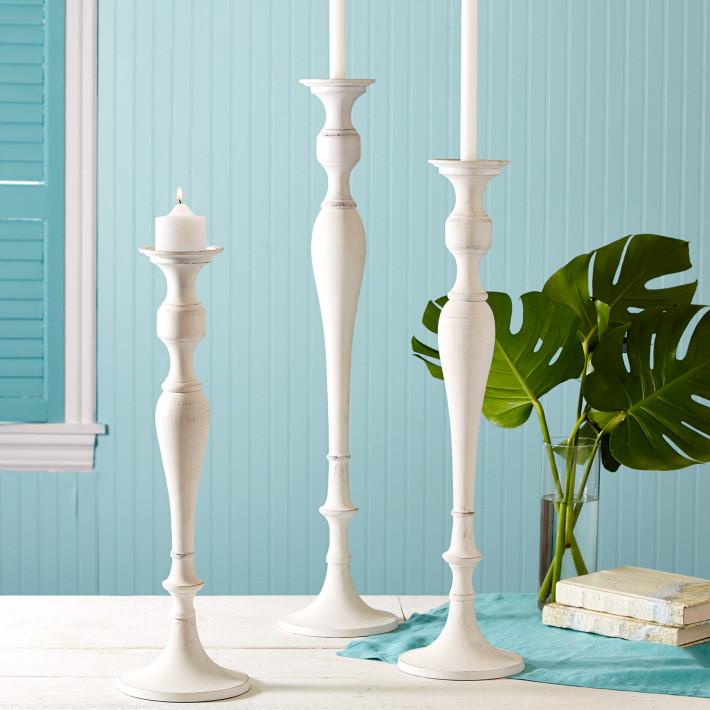 Two's Company Distressed White Candlesticks, Set Of 3