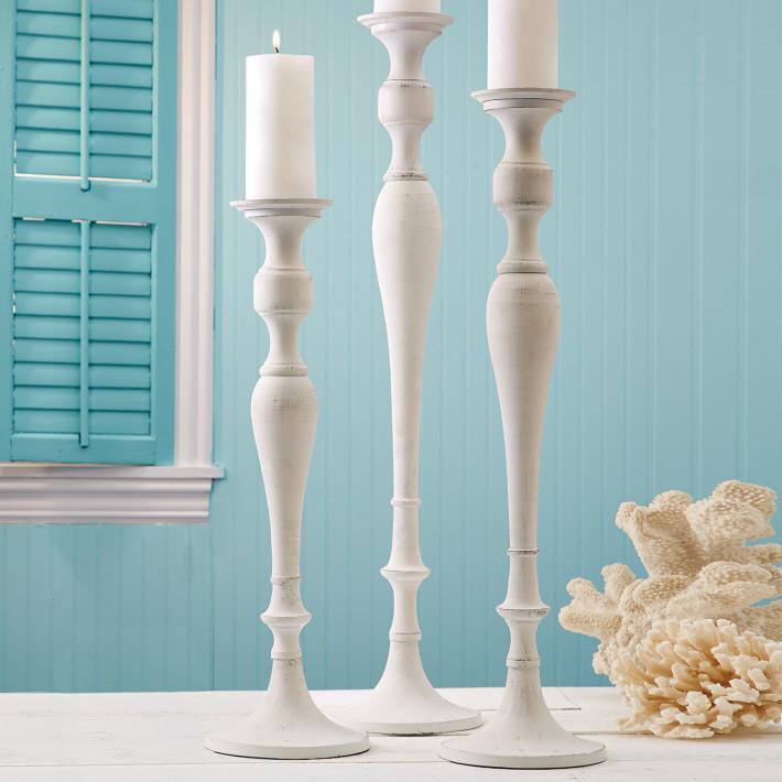 Two's Company Distressed White Candlesticks, Set Of 3