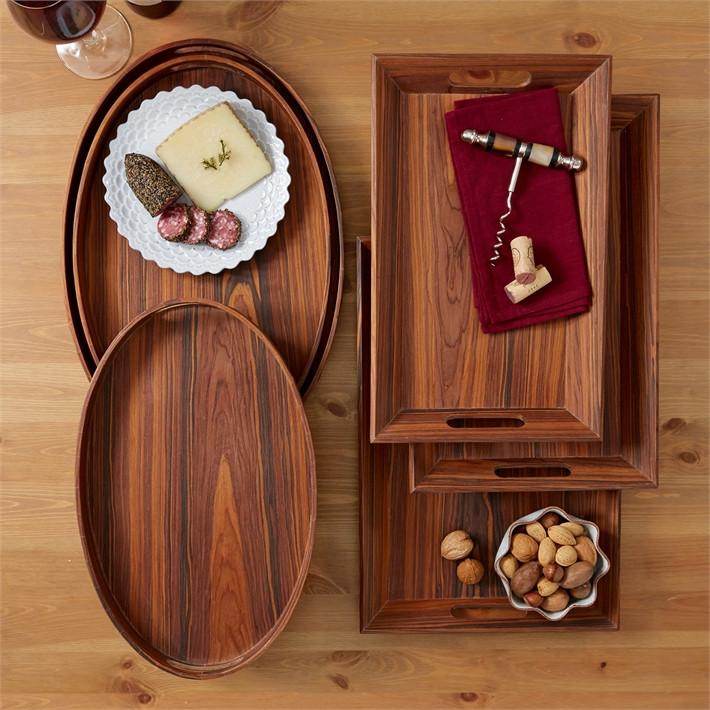 Two's Company Set Of 3 Wood Veneer Trays