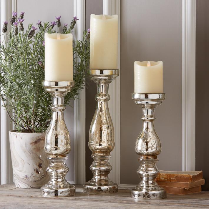 Two's Company Mercury Glass Pillar Candleholders, Set Of 3