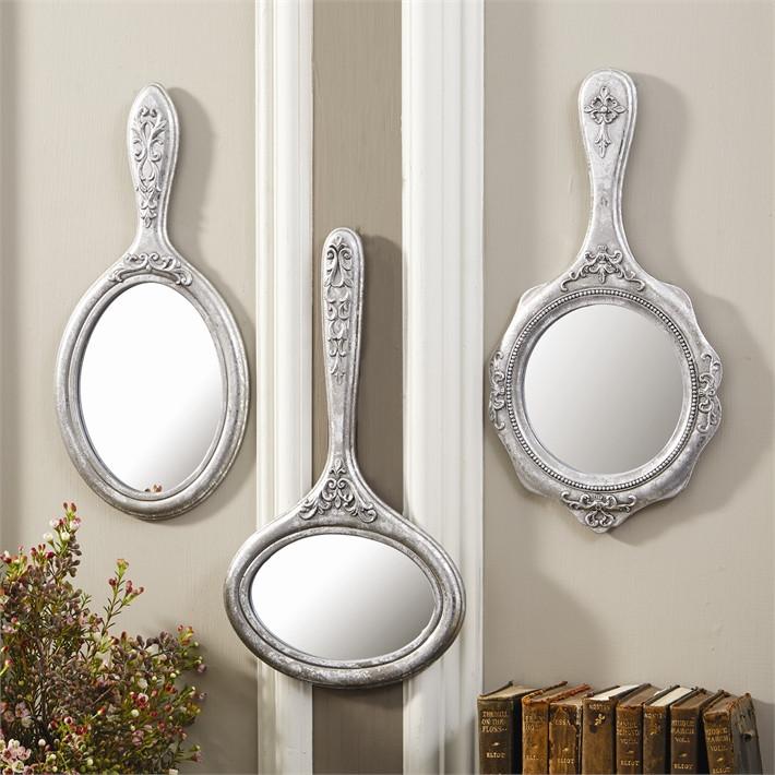 Two's Company Antique Silver Hand Mirror Set of 3