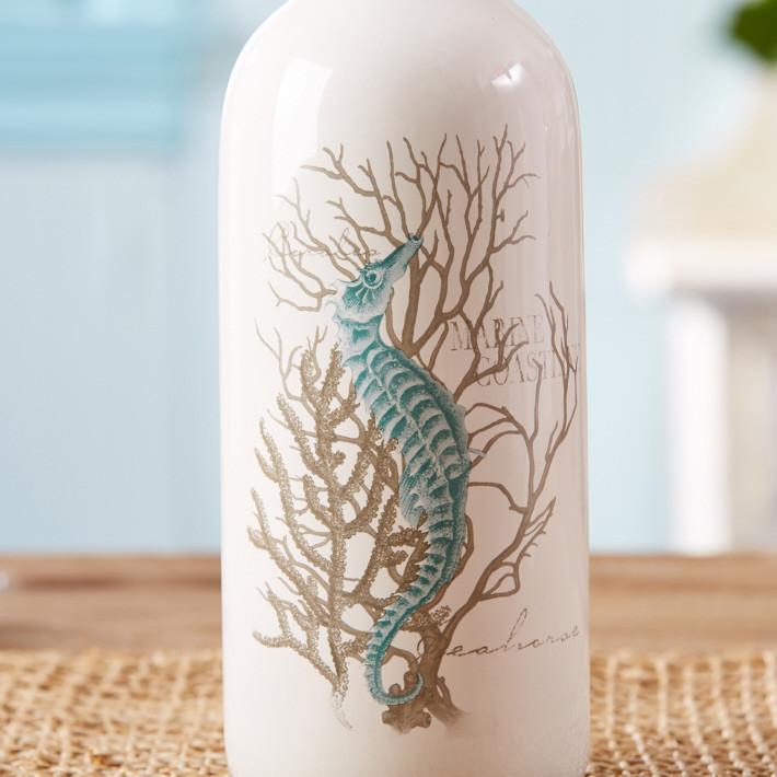 Two's Company White Bottle With Sealife Motif and Cork Set of 3