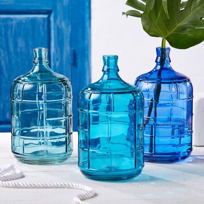 Two's Company Small Glass Water Jug Set 3 Blue Colors