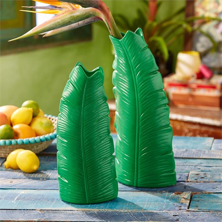 Two's Company Set of 2 Palm Leaf Vases