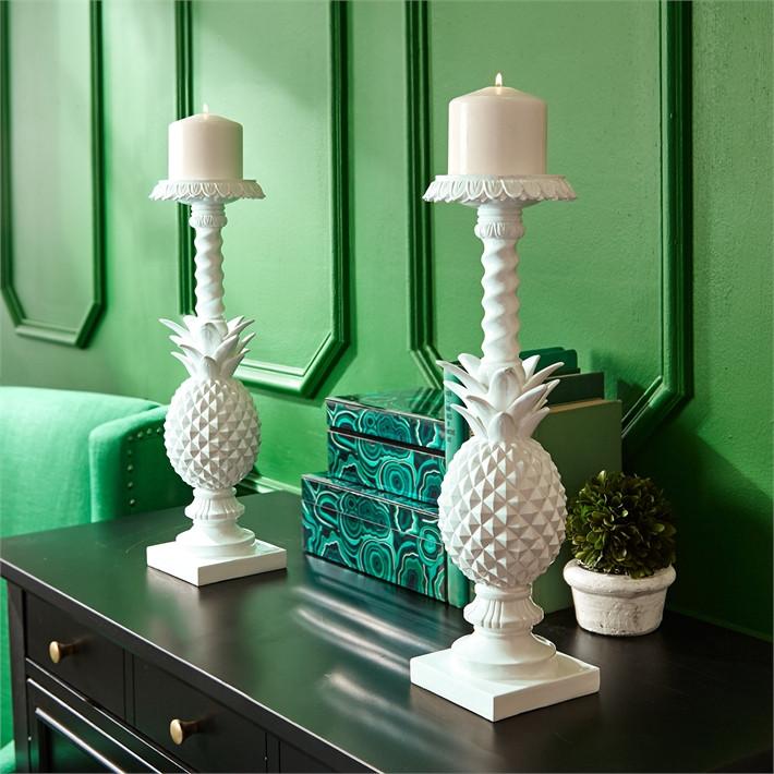 Two's Company Pineapple Pillar Candle Holders, Set Of 2