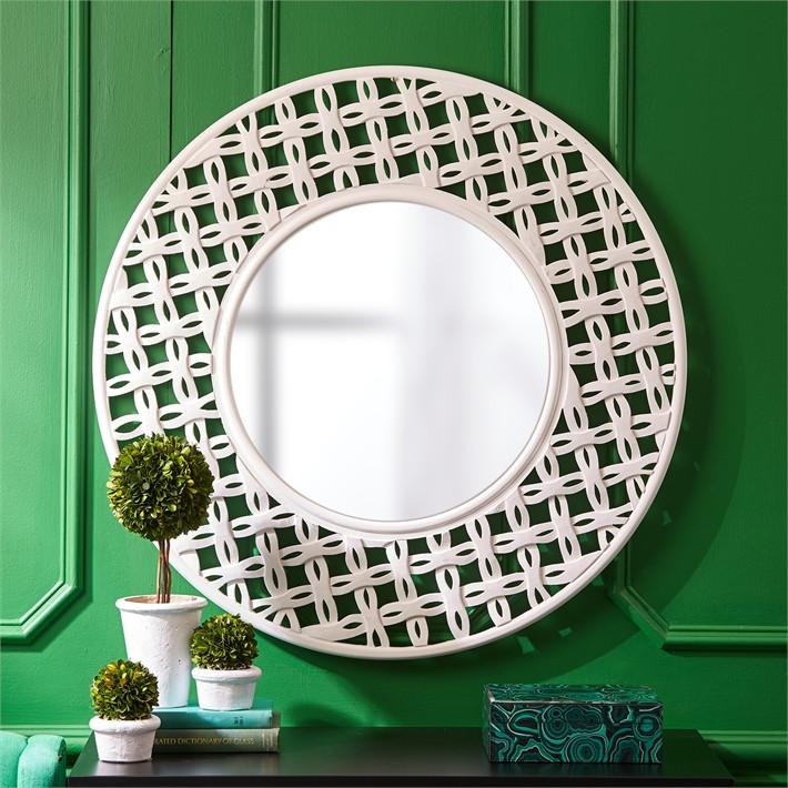 Two's Company White Lattice Woven Wall Mirror