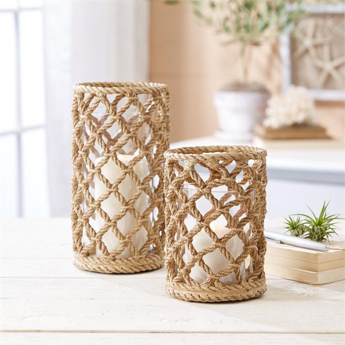 Two's Company Braids Set Of 4 Rope Candle Holders