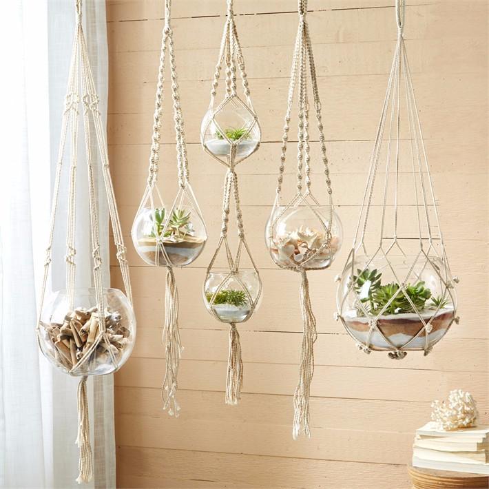 Two's Company Macrame Plant Hangers /Candleholders Set of 5