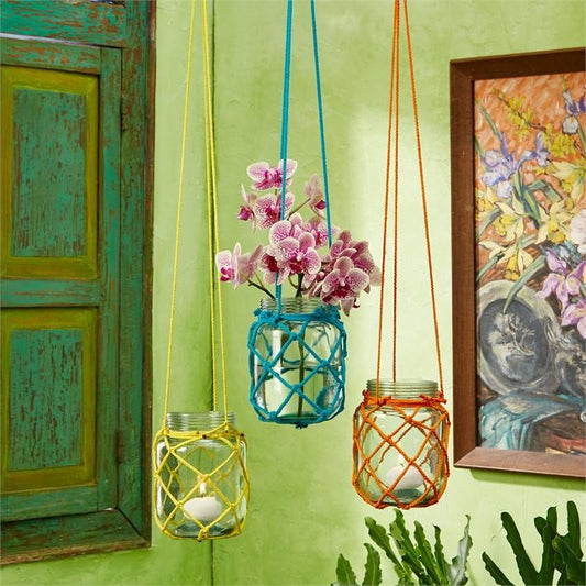 Two's Company Macrame Hanging Mason Jar