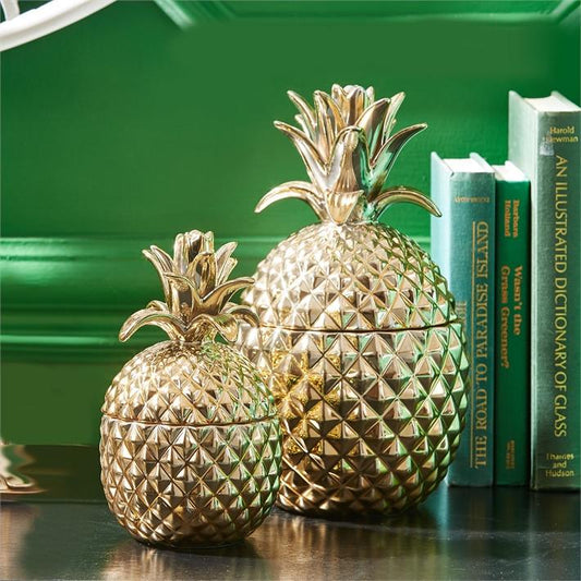 Two's Company Golden Hospitality Pineapple Jars, Set/2