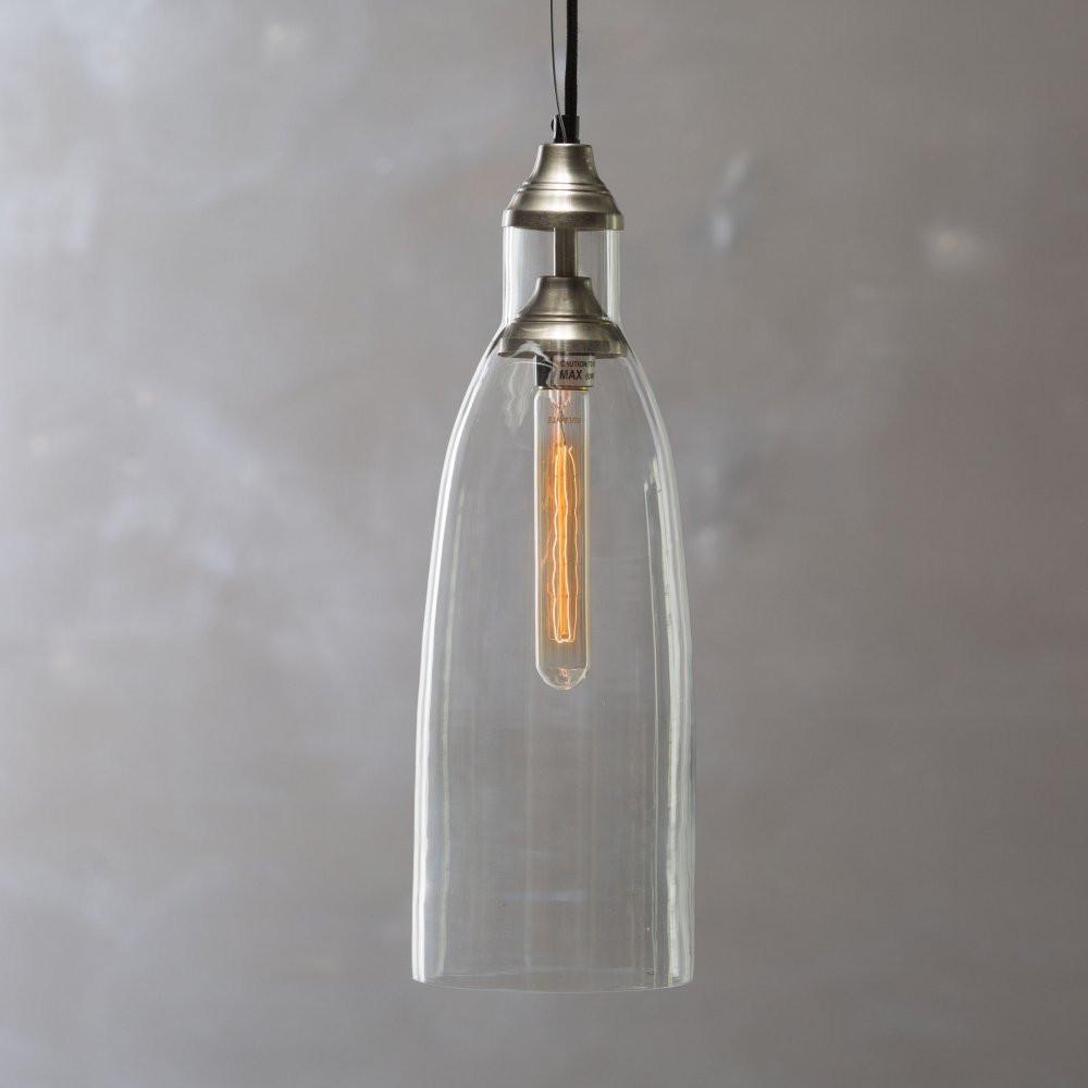 Kalalou Glass Pendant Lamp With Brushed Silver Cap And Canopy