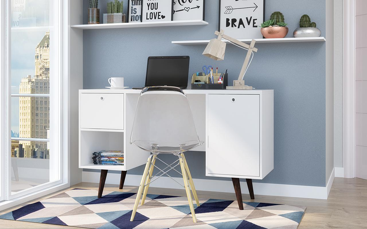 Manhattan Comfort Edgar 1-Drawer Mid Century Office Desk