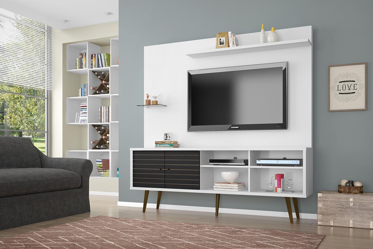 Manhattan Comfort Liberty 70.87" Freestanding Entertainment Center with Overhead shelf