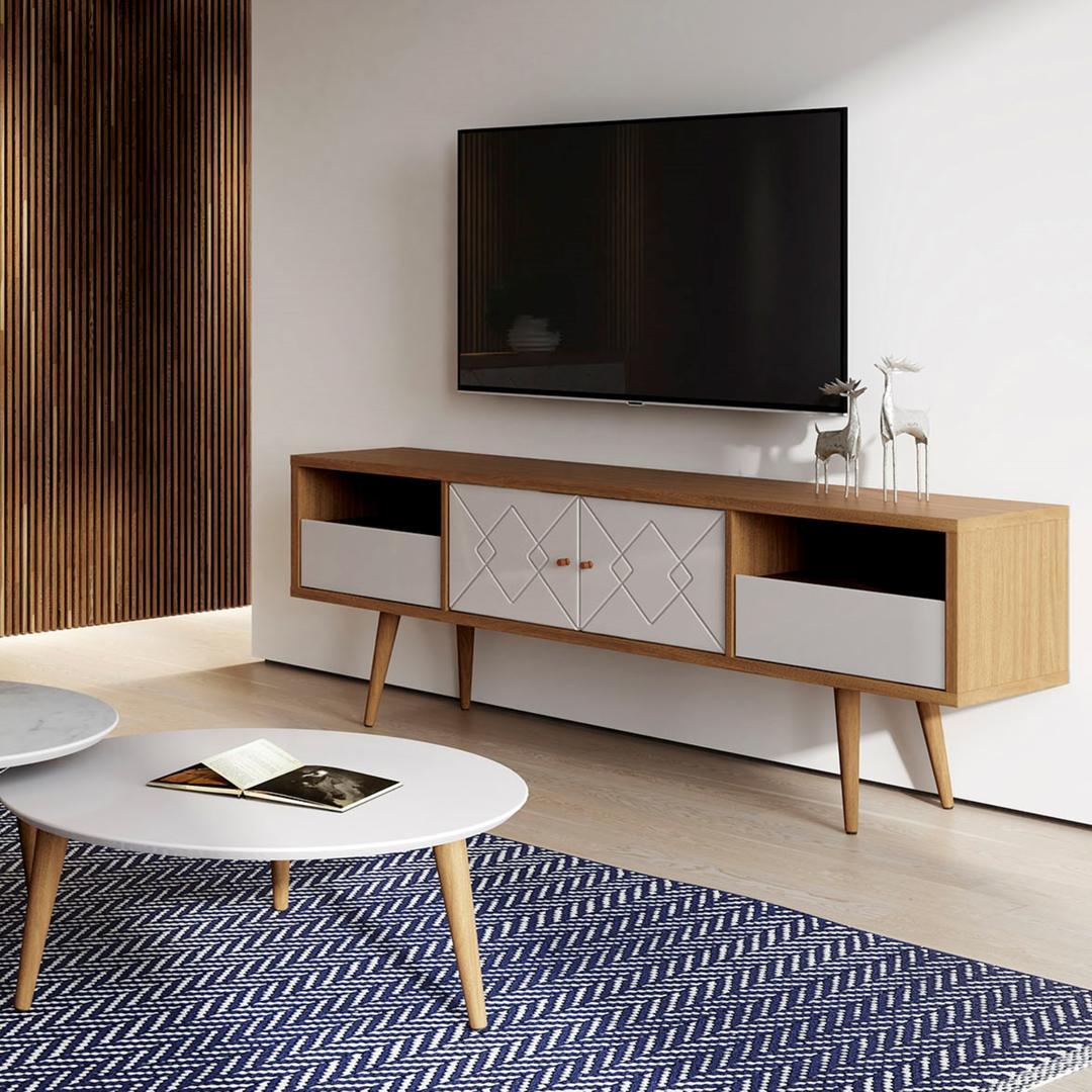 Manhattan Comfort Trinity 70.86" Mid- Century Modern TV Stand with Solid Wood Legs