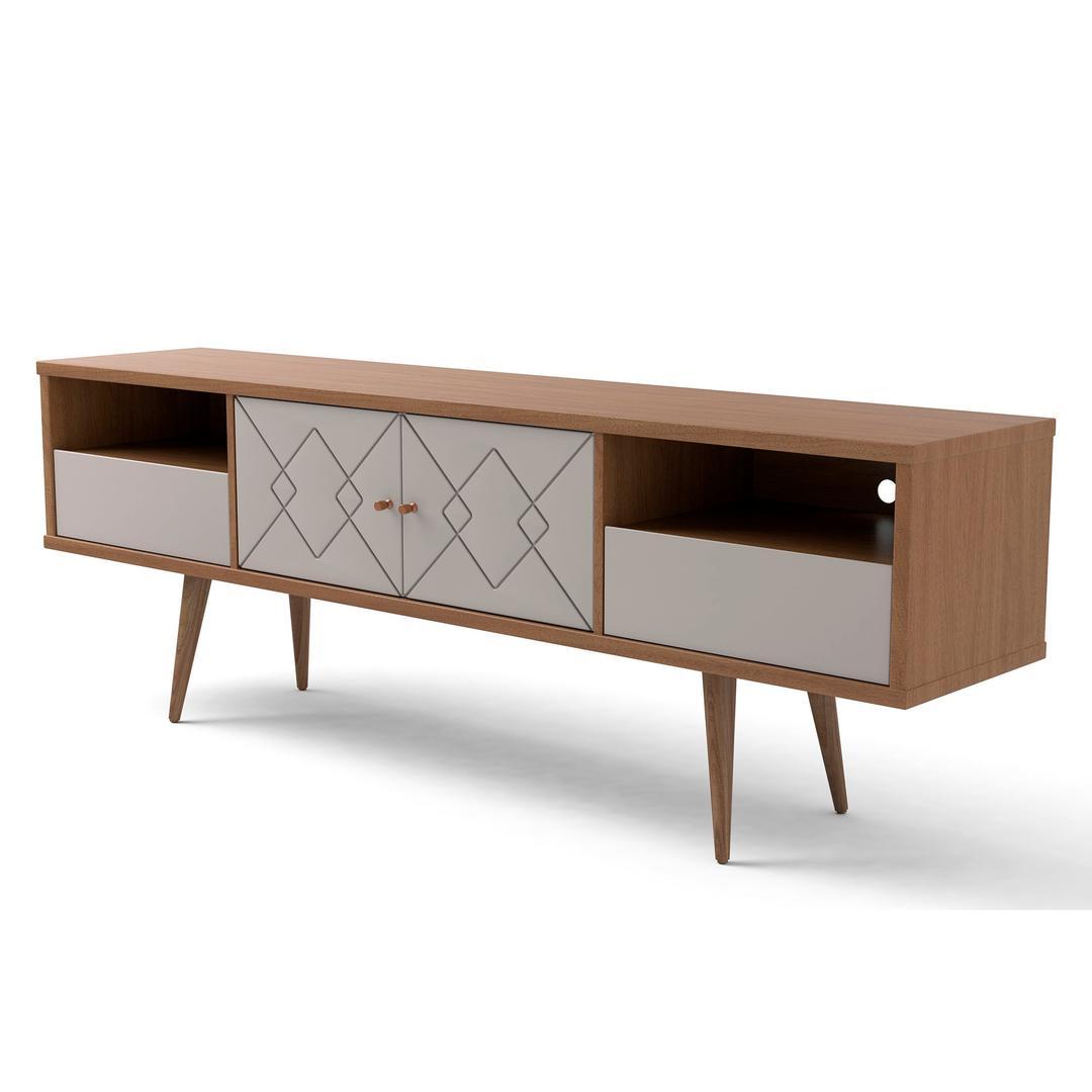 Manhattan Comfort Trinity 70.86" Mid- Century Modern TV Stand with Solid Wood Legs