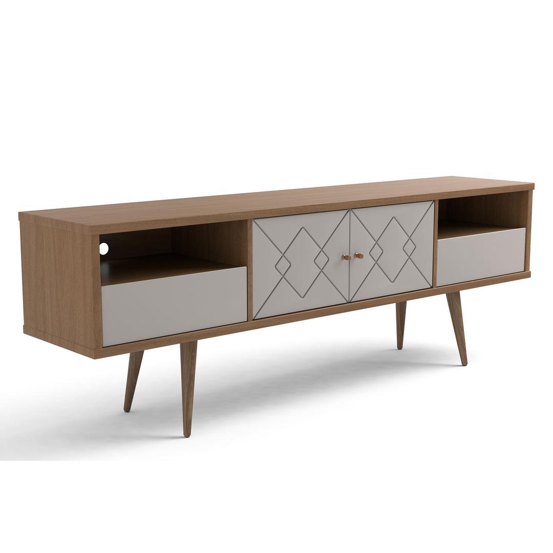 Manhattan Comfort Trinity 70.86" Mid- Century Modern TV Stand with Solid Wood Legs