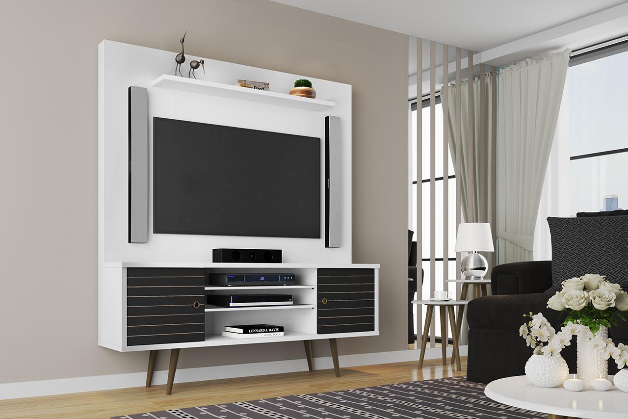 Manhattan Comfort Liberty 63" Freestanding Entertainment Center with Overhead shelf