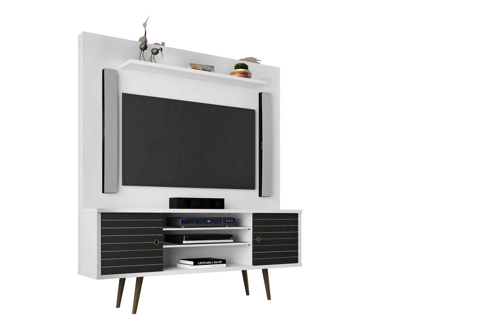 Manhattan Comfort Liberty 63" Freestanding Entertainment Center with Overhead shelf