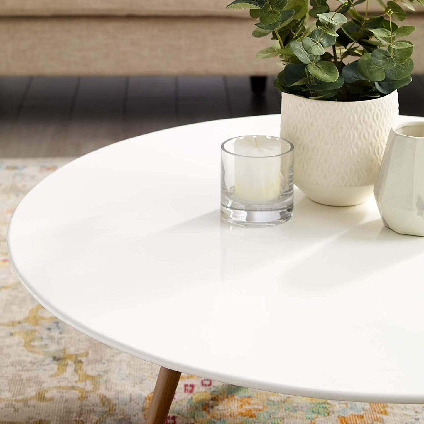 Modway Lippa 40" Round Wood Top Coffee Table with Tripod Base in Walnut White | Coffee Tables | Modishstore-2