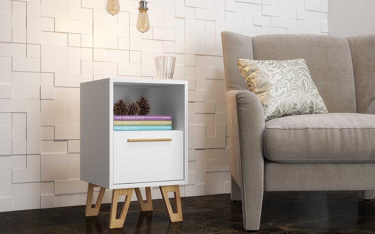 Manhattan Comfort Doris 1-Drawer Mid- Century Nightstand
