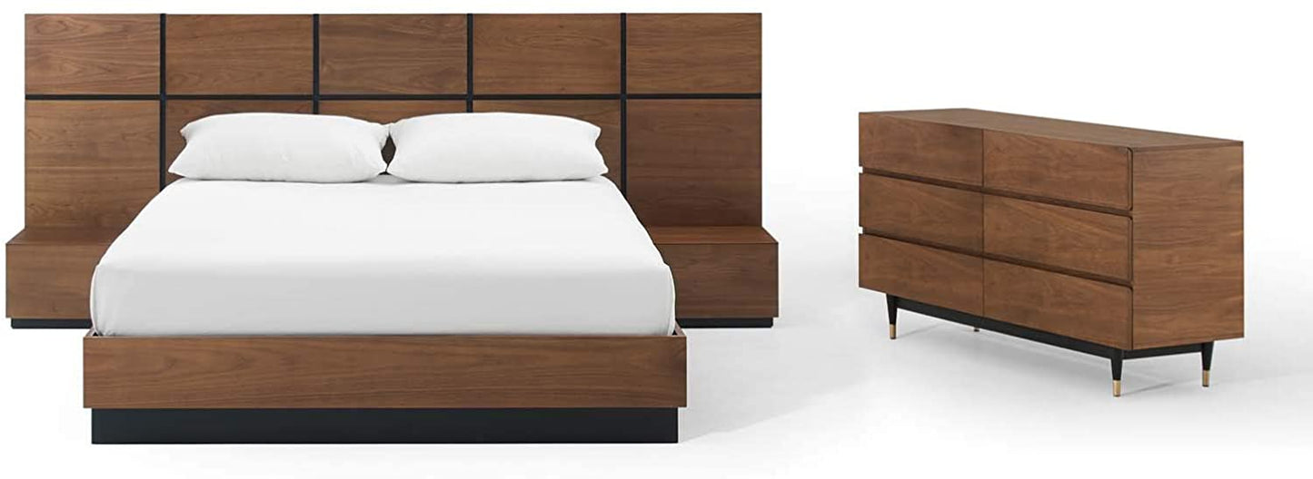 Modway Caima 4-Piece Bedroom Set in Walnut | Bedroom Sets | 