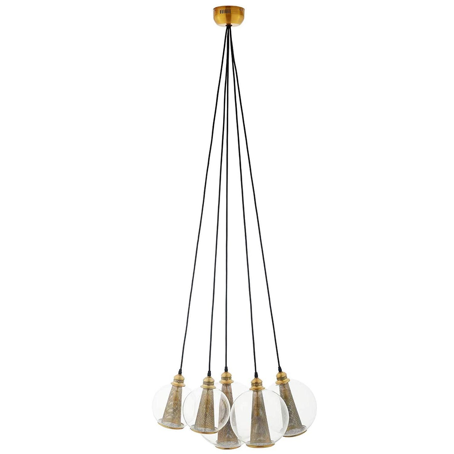 Modway Peak Brass Cone And Glass Globe Cluster Pendant Light Chandelier