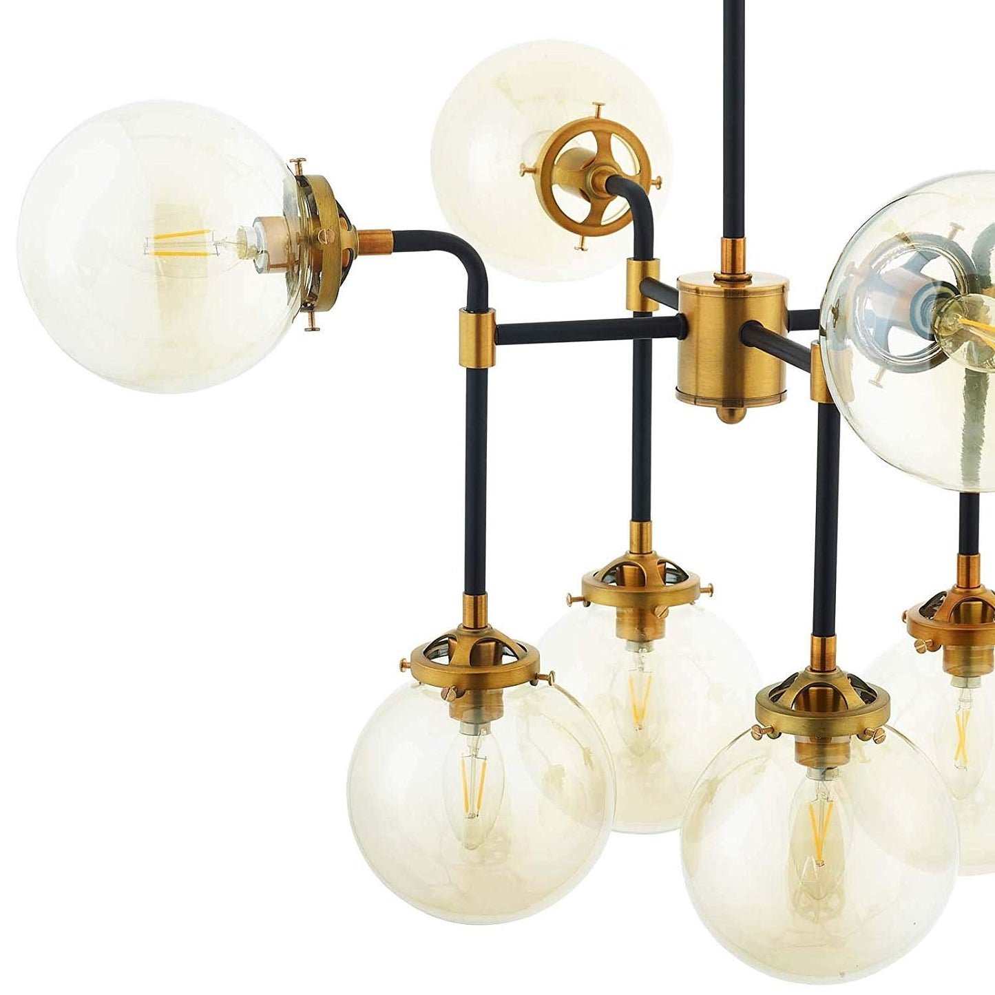 Modway Ambition Amber Glass And Antique Brass 8 Lights Pendant Chandelier | Chandeliers | 
