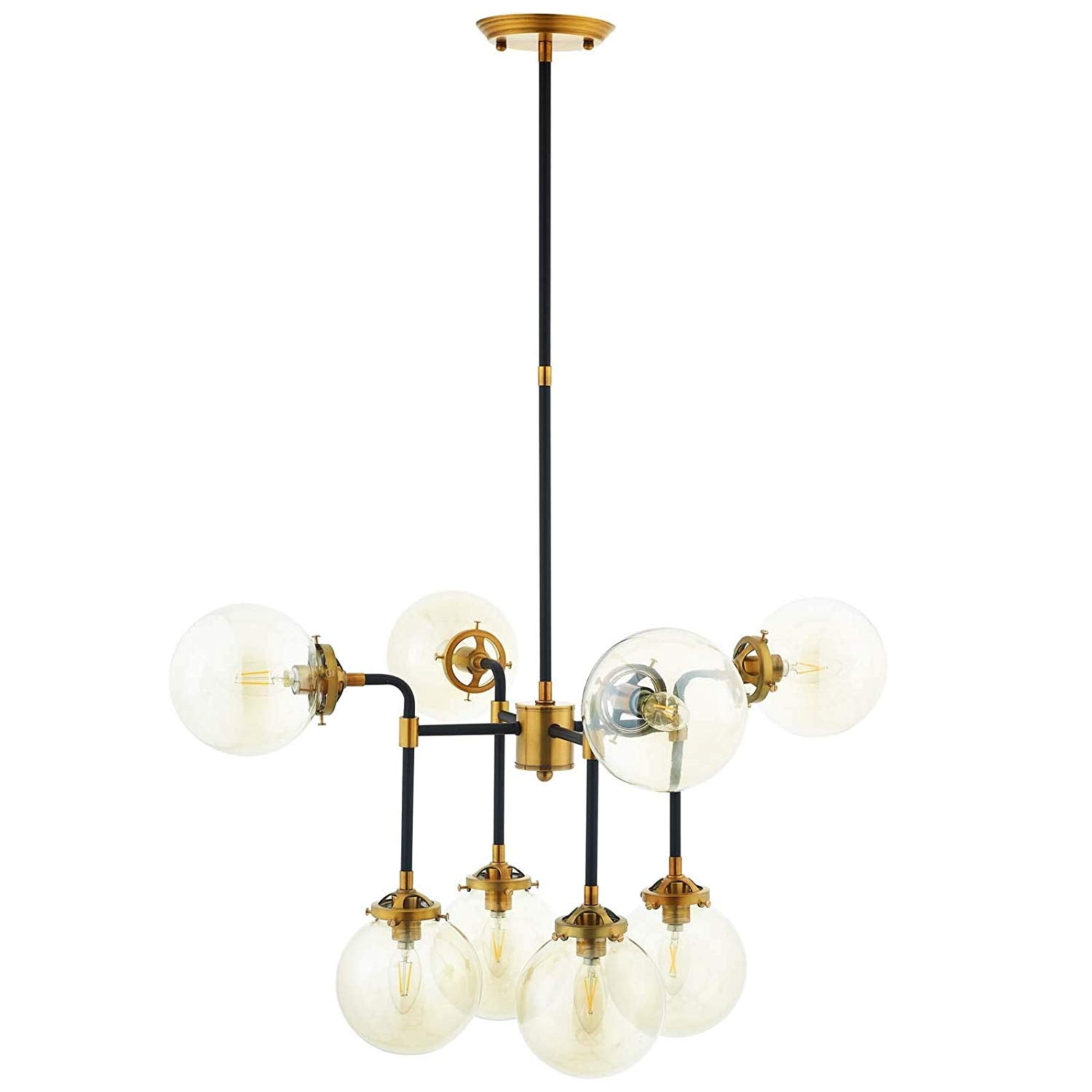 Modway Ambition Amber Glass And Antique Brass 8 Lights Pendant Chandelier | Chandeliers | 