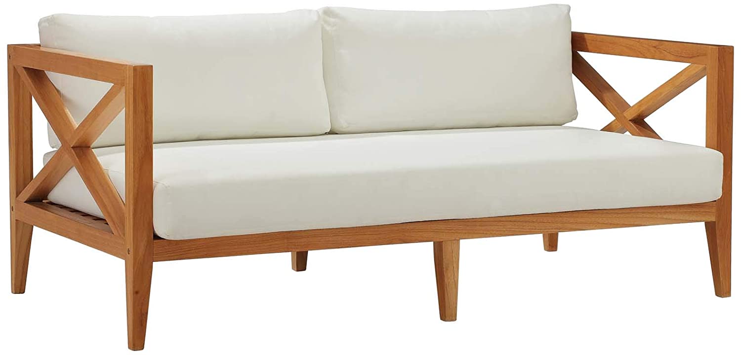 Modway Northlake Outdoor Patio Teak Wood Sofa in Natural White | Outdoor Sofas, Loveseats & Sectionals | Modishstore-4