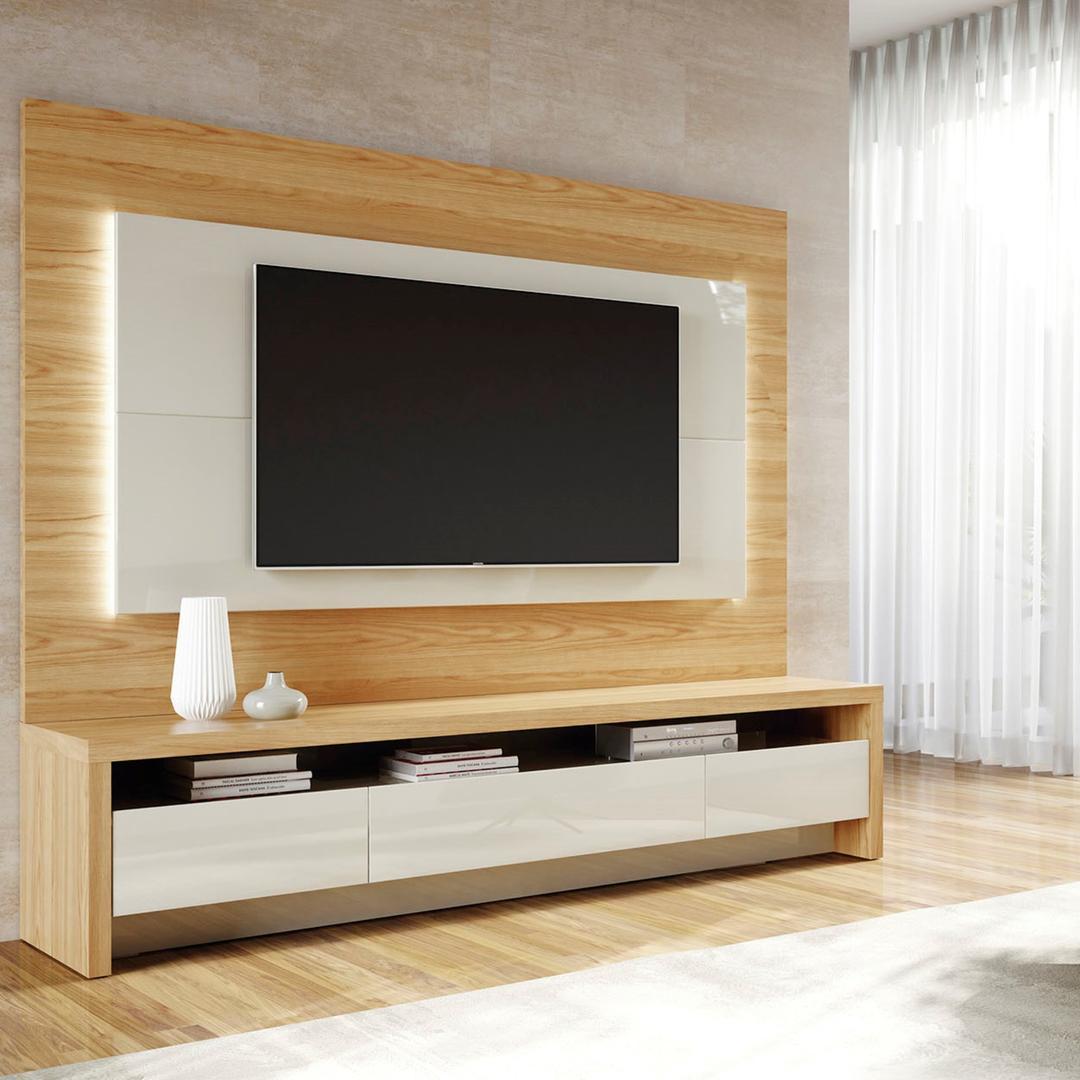 Manhattan Comfort 2-Piece Sylvan 85.43" TV Stand and Panel with LED Lights