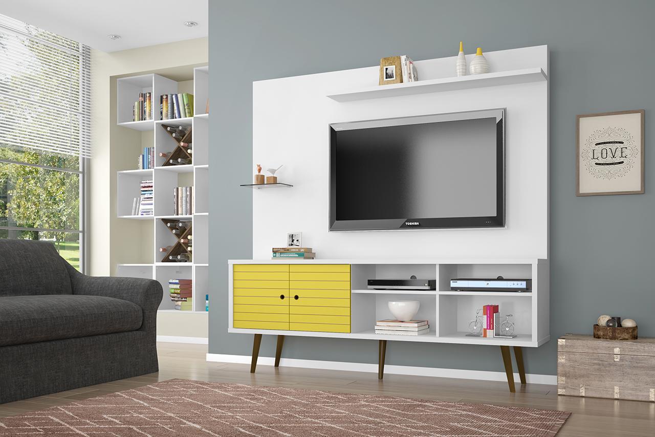 Manhattan Comfort Liberty 70.87" Freestanding Entertainment Center with Overhead shelf