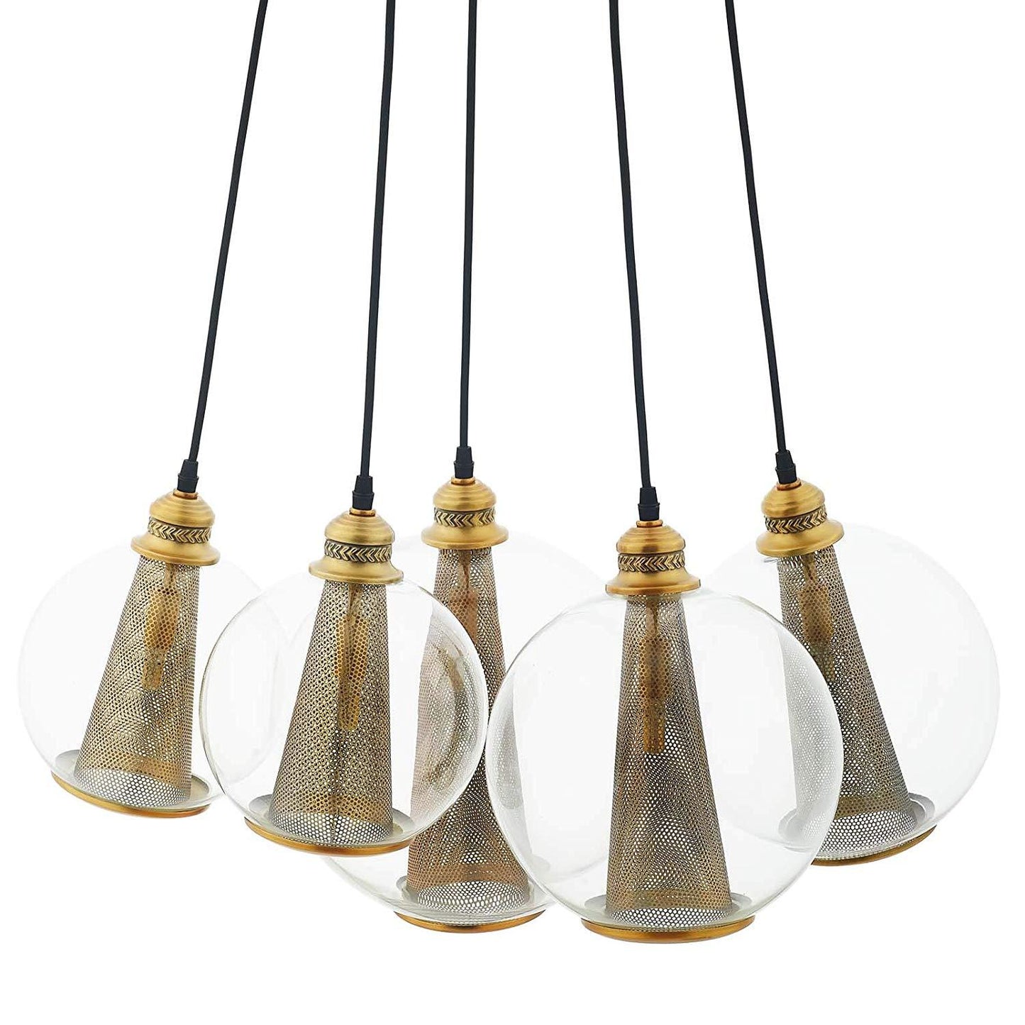 Modway Peak Brass Cone And Glass Globe Cluster Pendant Light Chandelier