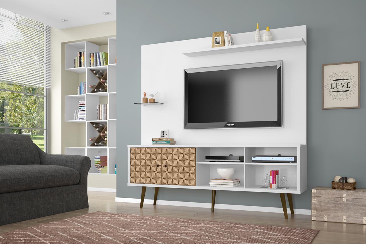 Manhattan Comfort Liberty 70.87" Freestanding Entertainment Center with Overhead shelf