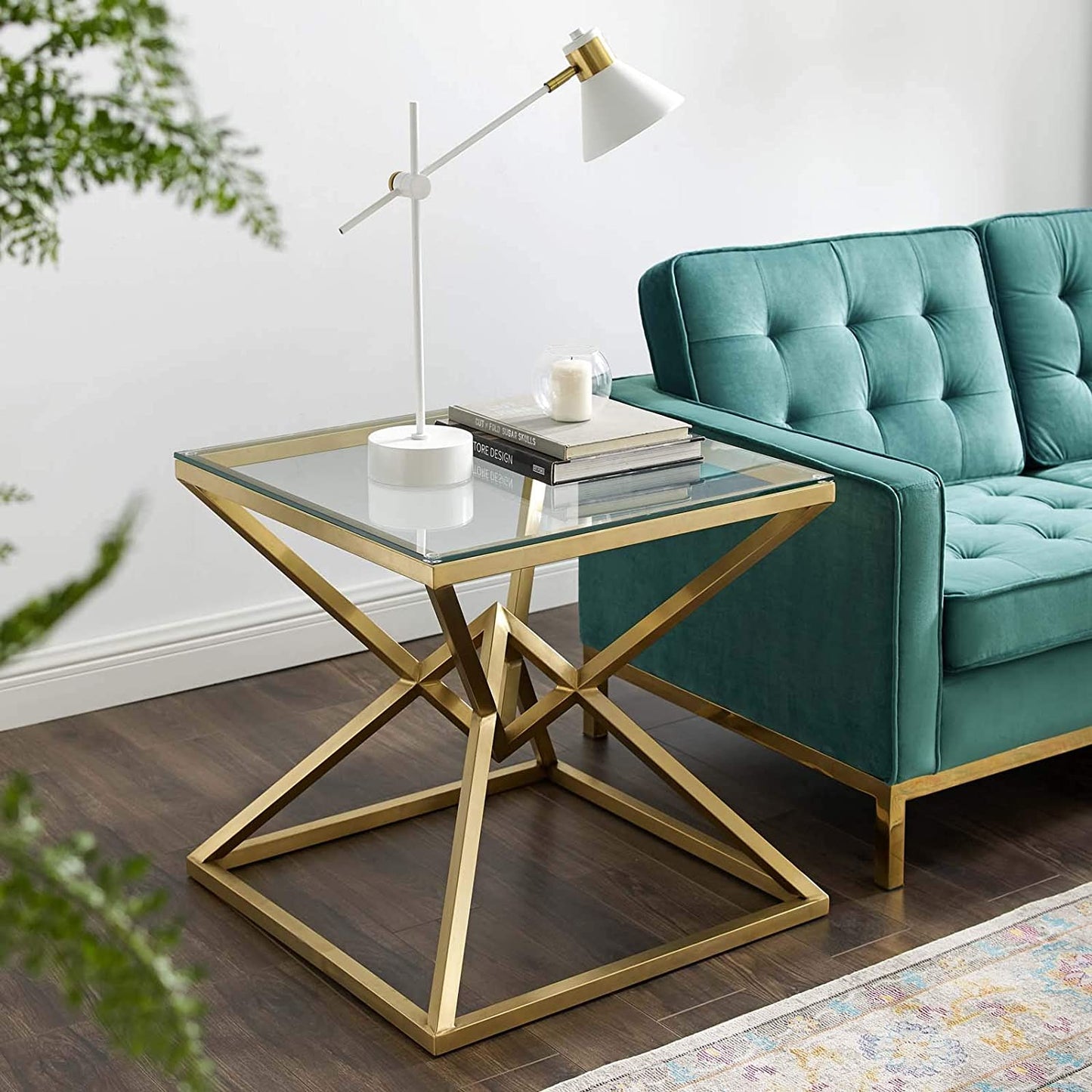 Modway Point 25.5" Brushed Gold Metal Stainless Steel Side Table in Gold | Side Tables | Modishstore