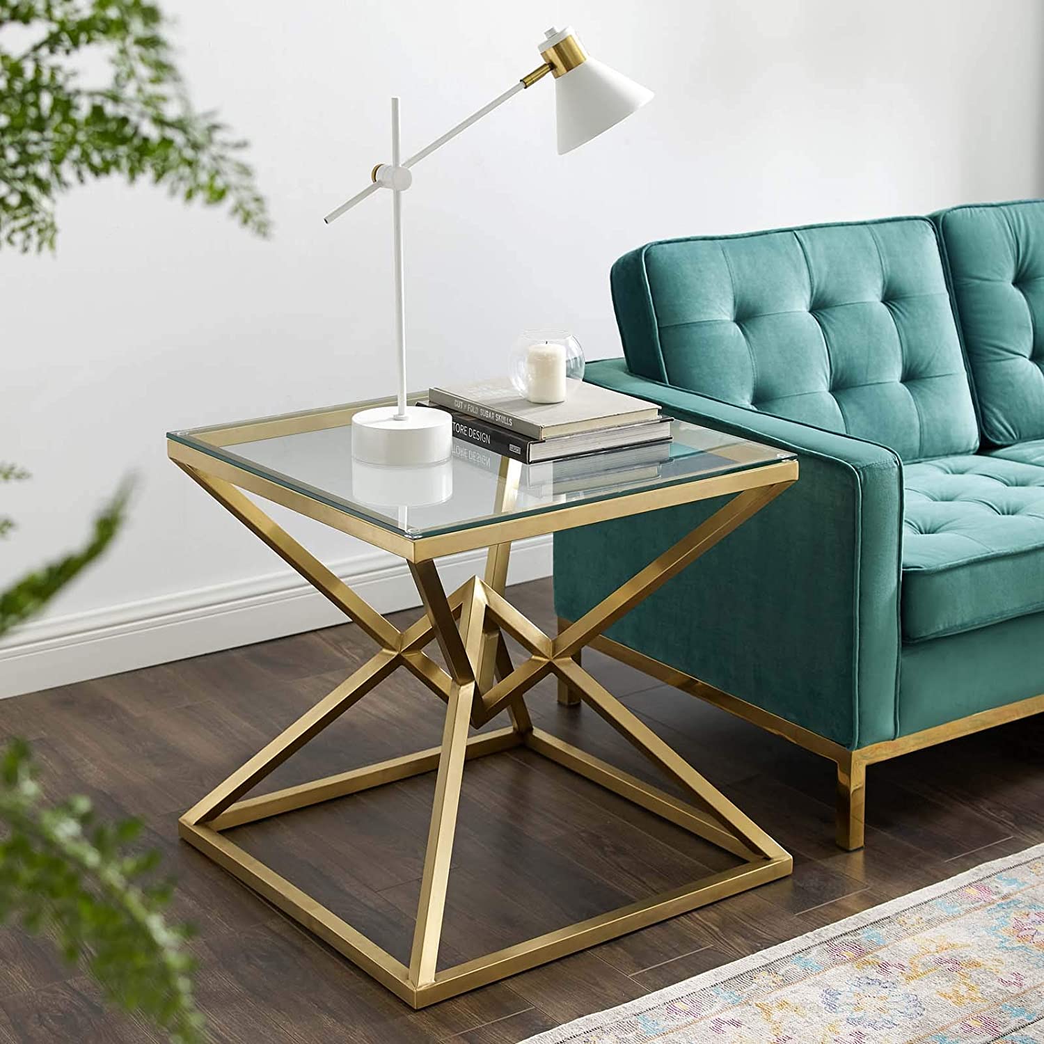 Modway Point 25.5" Brushed Gold Metal Stainless Steel Side Table in Gold | Side Tables | Modishstore