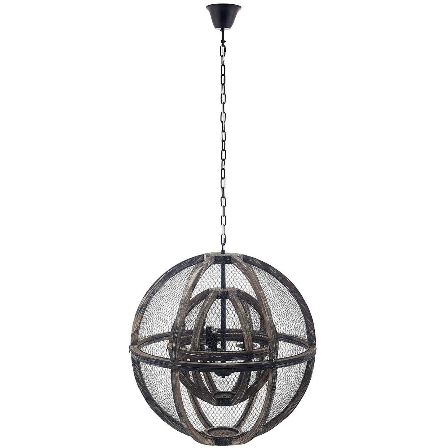Modway Gravitate Globe Rustic Oak Wood Pendant Light Chandelier