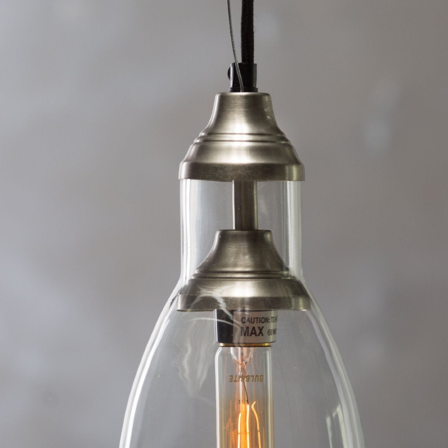 Kalalou Glass Pendant Lamp With Brushed Silver Cap And Canopy